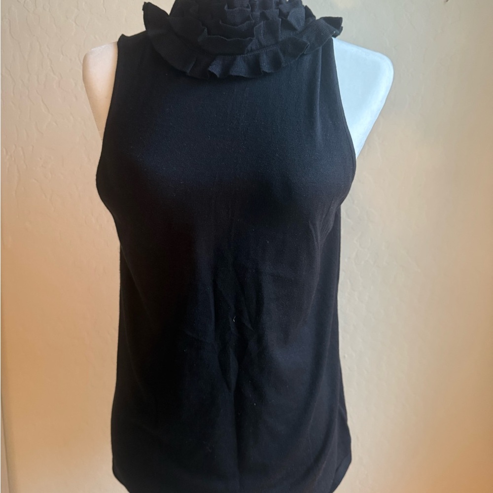 Ralph Lauren Elegant Black Ruffled Women's Top w/ sparkly back buttons - Picture 2 of 9